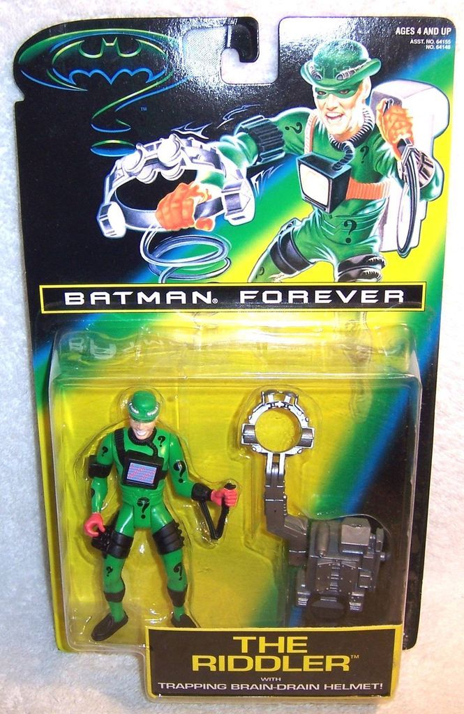 BATMAN FOREVER THE RIDDLER with BRAIN DRAIN HELMET MOC JIM CARREY