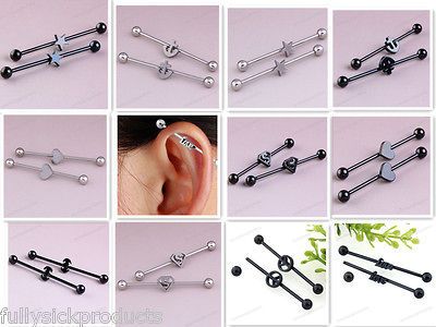 Steel Long Industrial Ear Bar Cartilage Barbell Piercing Stud New