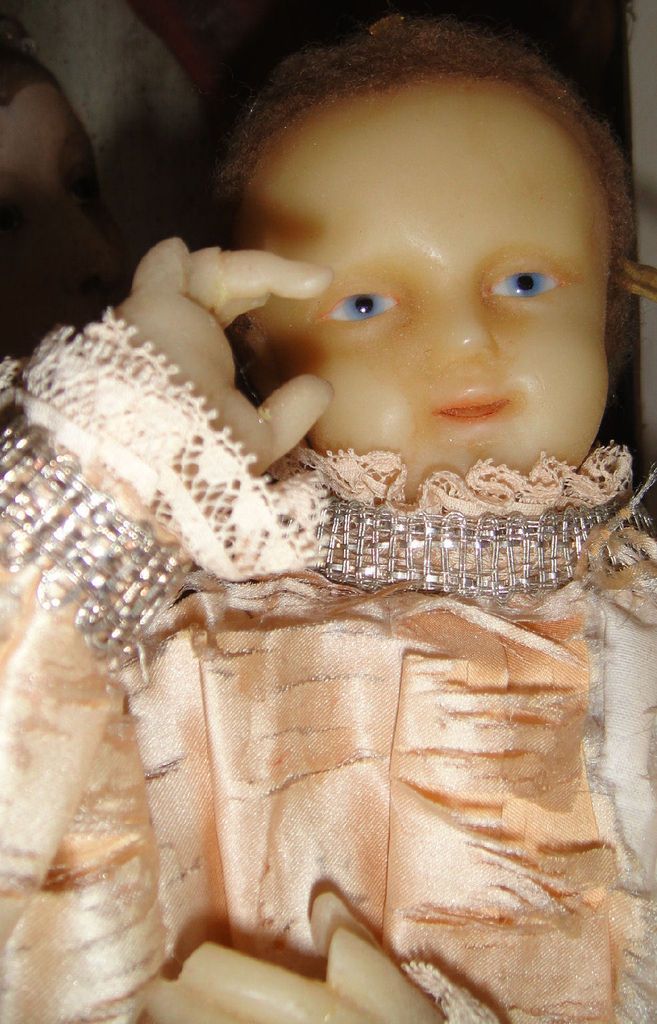 Layaway ANTIQUE FRENCH 1870 WAX JESUS PRAGUE BLU GLASS EYES SILK ROBE