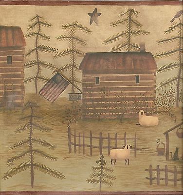 Carol Endres log cabin American flag sheep cat star broom wallpaper