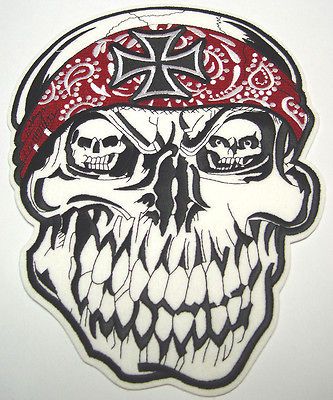 MALTESE CROSS RED BANDANA SKULL Motorcycle Vest BACK PATCH Biker