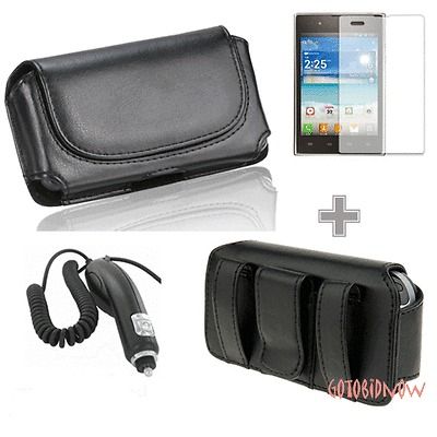 Leather Sleeve Pouch Protect Case+Car Charger+Screen Protector for LG