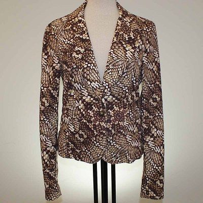 JUST CAVALLI Brown White Yellow Print Cotton Single Button Blazer