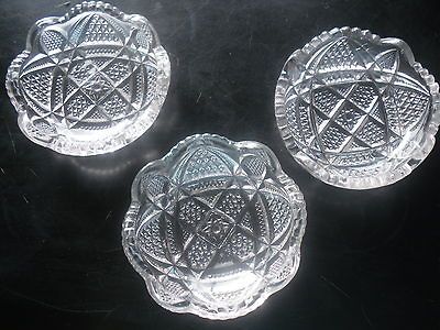 Three MINT 1930s PRESSED GLASS CAVIAR BOWLS * Estate Find * Never