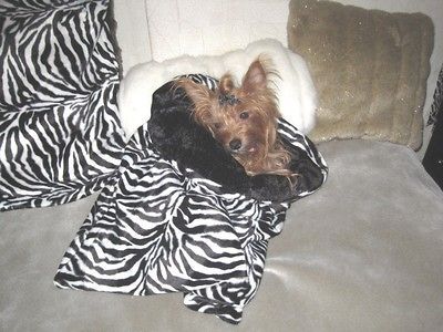 ZEBRA & BLACK FAUX FUR CUDDLE SNUGGLE SACK BLANKET CAT DOG PET BED