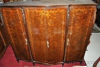 Provincial Walnut Marquetry Armoire Wardrobe with Chest of Drawers