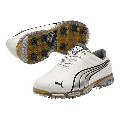Puma Cell Fusion 3 Pro Mens Golf Shoes   White/Silver/Y ellow
