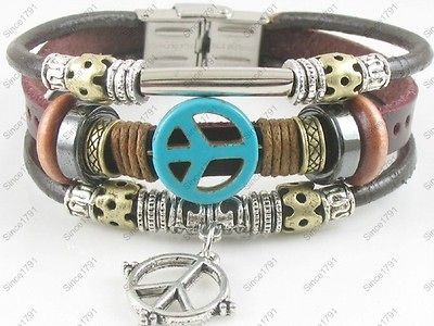 Unique Surfer Tribal Brown Leather Bracelet Wristband Womens Mens