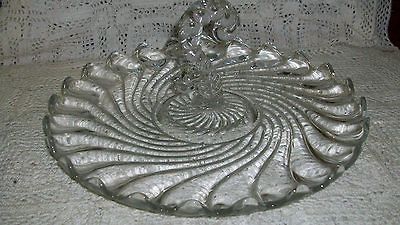 Colony Clear Glass Large Serving Sandwich Plate Handle platter