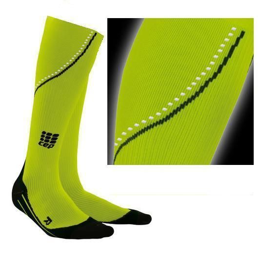 CEP Neon Night Running Compression Socks for Women, Reflective, Green
