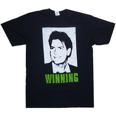 CHARLIE SHEEN WINNING HEAD PICTURE IMAGE BLACK T SHIRT MEDIUM NEW