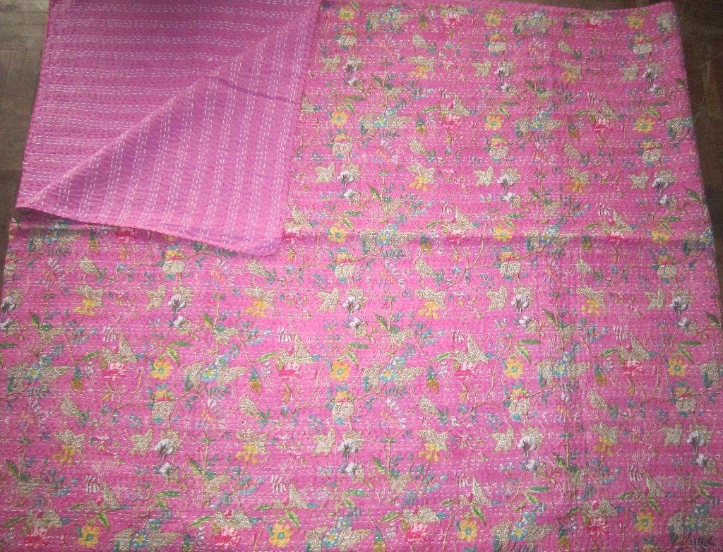 QUILT THROW GUDRI RALLI TWIN SIZE REVERSIBLE PINK Bedspread PARADISE