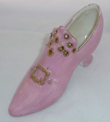 Vintage Victorian Porcelain Pink & Gold High Heel Shoe