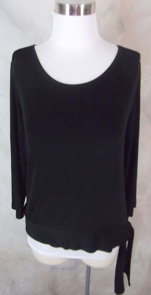 Chicos Chicos Travelers Top Blouse (1) M Black Side Tie Classic Gaby