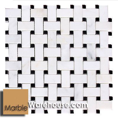  Mix Black & White Marble Tile Calacatta Chiara basketweave Mosaic