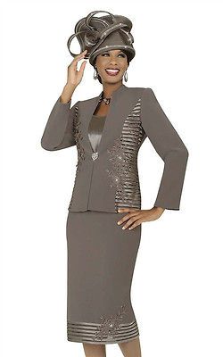 47209 Beige Rhinestone Beaded Womens Church Skirt Suit sz 18 or 20