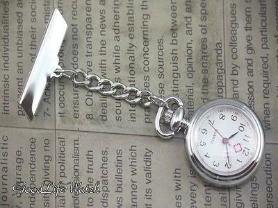 Nurse Watch Clip Easy Read Face w/ Thimble Pin Stainless Steel Free a