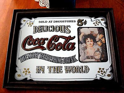 COLLECTABLE COCA  COLA MIRROR HILDA CLARK ADVERTISING SIGN 8.5x11