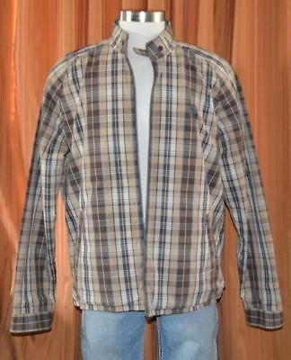 PENGUIN BLUE GRAY BROWN BEIGE FULL ZIP CHECKERED REVERSIBLE PLAID