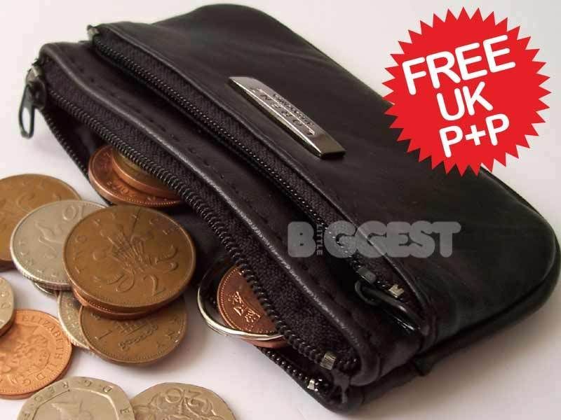 Womens Black Brown Leather Zipped 6 Key Case Coin Change Purse Wallet