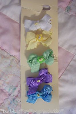 Infant Girl~5 Mini Hair Bow Clippies~5 Colors ~Age 3 + (OR for Reborns