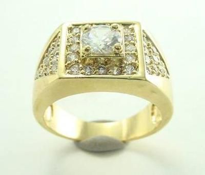 New Mens 24KT Gold Overlay CZ Cluster Ring   Sizes 7 14 Lifetime