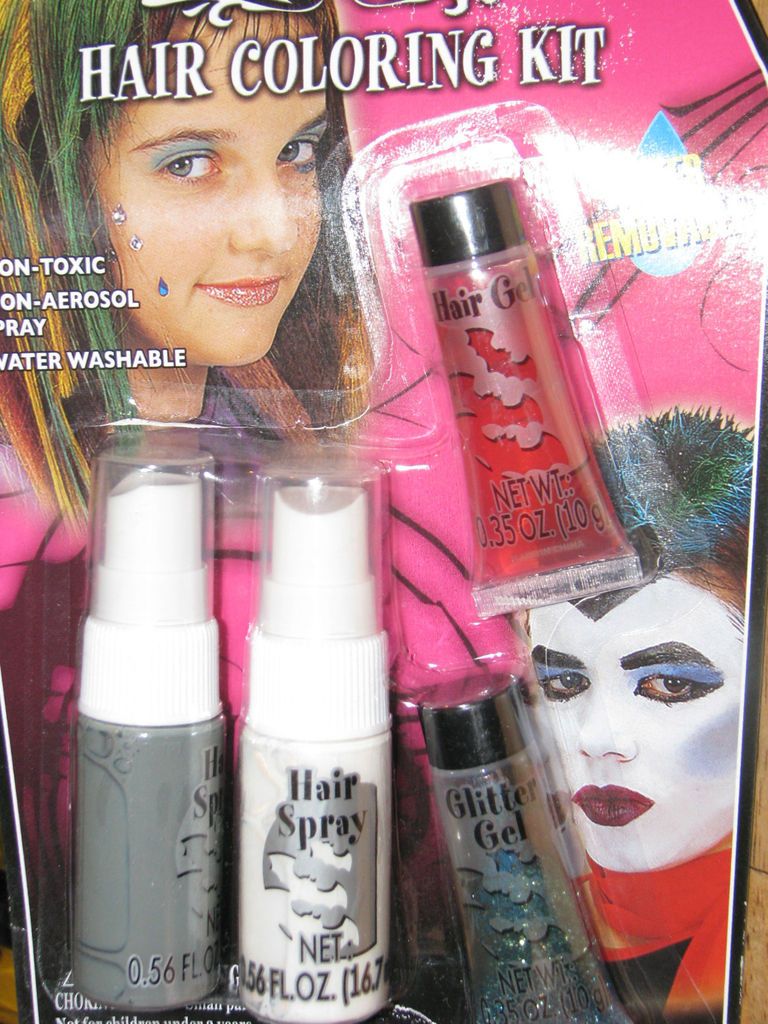 HALLOWEEN MAKEUP GLITTER KIT GREEN GREY WHITE HAIR COLOR SPRAY GEL