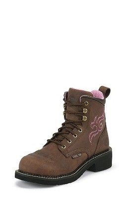 NIB Womens Justin WKL991 Brown Lace Up Steel Toe Electrical Hazard