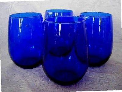 Set of 4 LIBBEYS Large 21 oz. Cobalt Blue Blown Glass Tumblers