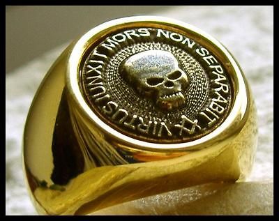 US SIZE 12.5   AJS® MASONIC 24K GOLD PL SKULL VIRTUS RING MASON LODGE