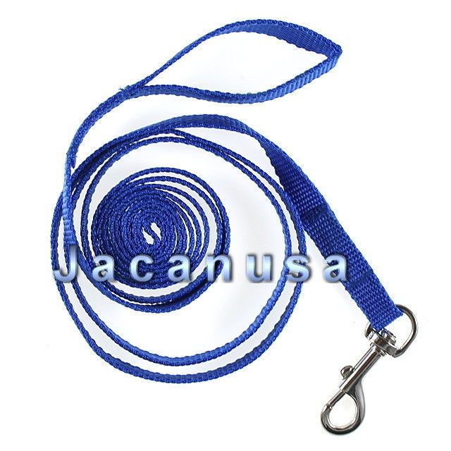 Blue Nylon Dog Leash 5/8 Inch Wide Small to Medium Pet Lead 7 Ft Long