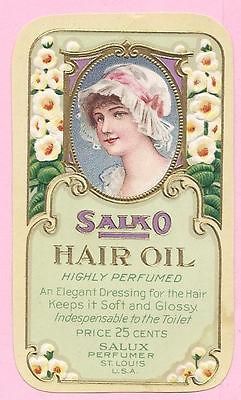 Cosmetic label Salko Hair Oil, Highly Perfumed Salux Perfumers, St