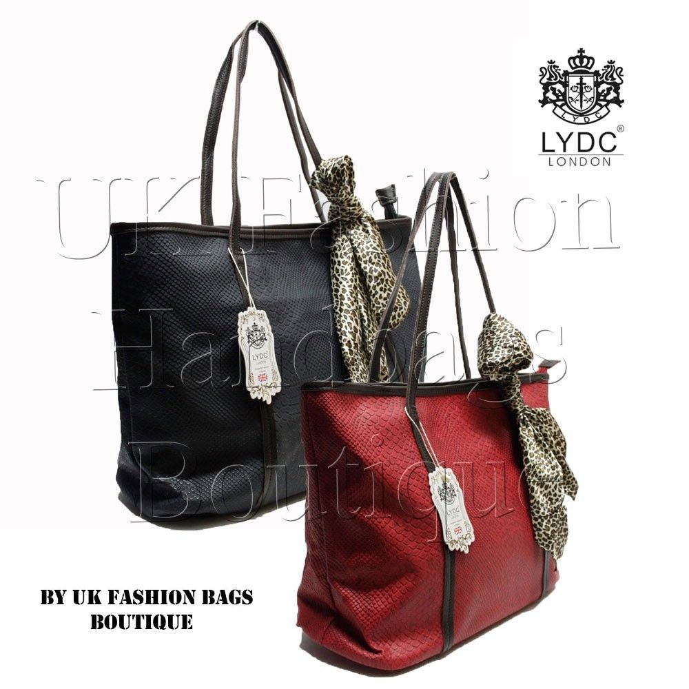 LYDC LADIES SNAKE SKIN MOCK CROC LEOPARD RIBBON SHOULDER HANDBAG