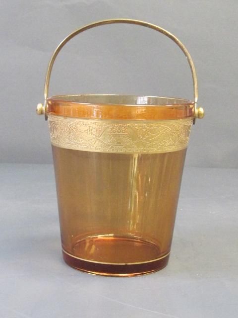 MOSER AMBER GLASS PAIL W GOLD GILD