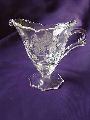 VINTAGE HEISEY ELEGANT ROSE ETCHING #1515 WAVERLY BLANK FOOTED CREAMER