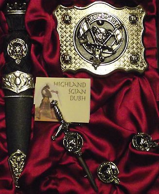 Gift Set MacLeod Kilt Pin Belt Buckle Cuff links Sgian Dubh Knife