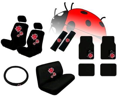 Ladybug 15pc Car Seat Covers Bench Carpet Floor Mats Interior Set CS