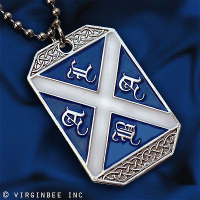 FLAG SAINT ANDREWS CROSS ALBA DOG TAG PENDANT BALL CHAIN NECKLACE