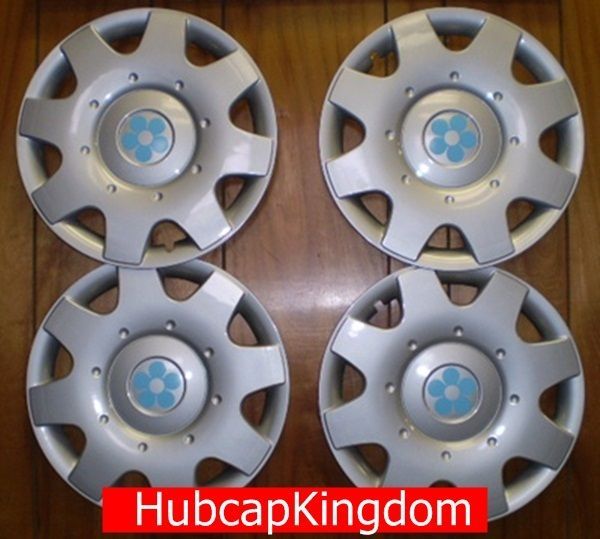 1998 2009 VW BEETLE 16 BLUE DAISY FLOWER Hubcap SET