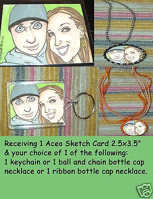 Custom Caricature Aceo Photo Comic Sketch Card Bottlecap Necklace