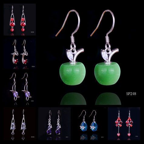 Womens Earrings Eardrop Crystal Dangle 925 Sterling Silver Jewelry