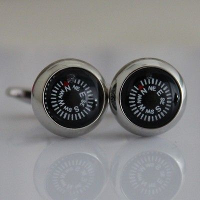 NEW VINTAGE CUFFLINKS COMPASS IN SILVER FRAME CL005