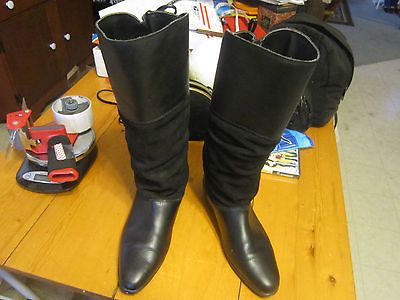 ladies 8.5 Leather wide calf fitted tie back 15 in Black riding boot