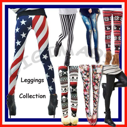 2012 Fashion Woman Flag Nordic jean Skull Leather Leggings Tight