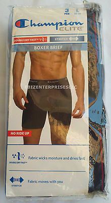 NEW Mens Champion Elite Boxer Brief 3 Pack Black Briefs ALL SIZE