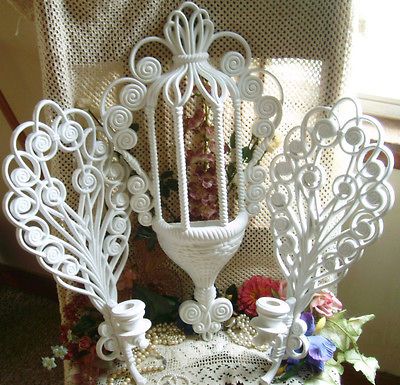 Burwood GAZEBO Bird Cage WALL POCKET Sconce Chic PEACOCK Scroll ART