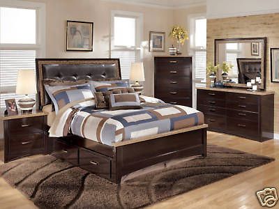 ELLA 5pc MODERN BROWN QUEEN KING PANEL LOW PROFILE STORAGE BEDROOM SET