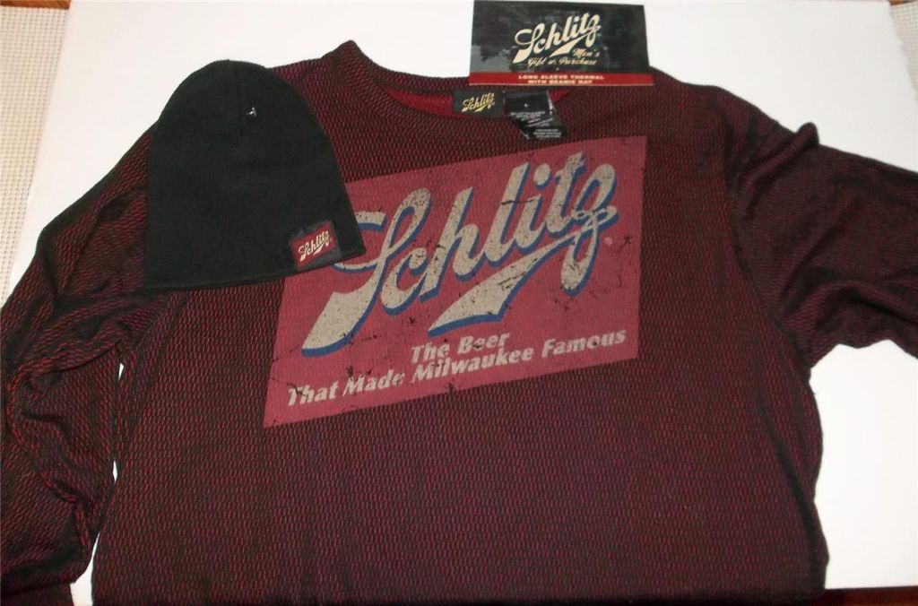 NWT SCHLITZ BEER Mens Long Sleeve Shirt & Knit Beanie Hat size L