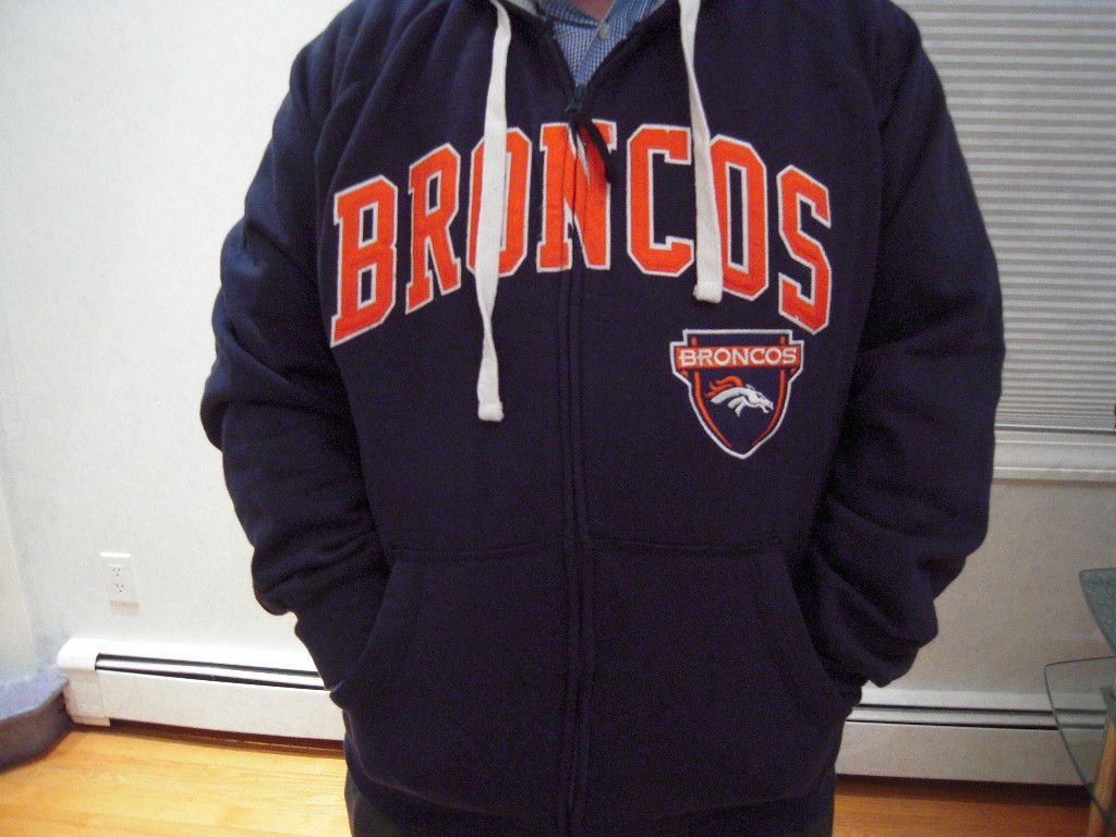 NWT Mens Denver Broncos Navy Full Zip Hooded Sweatshirt