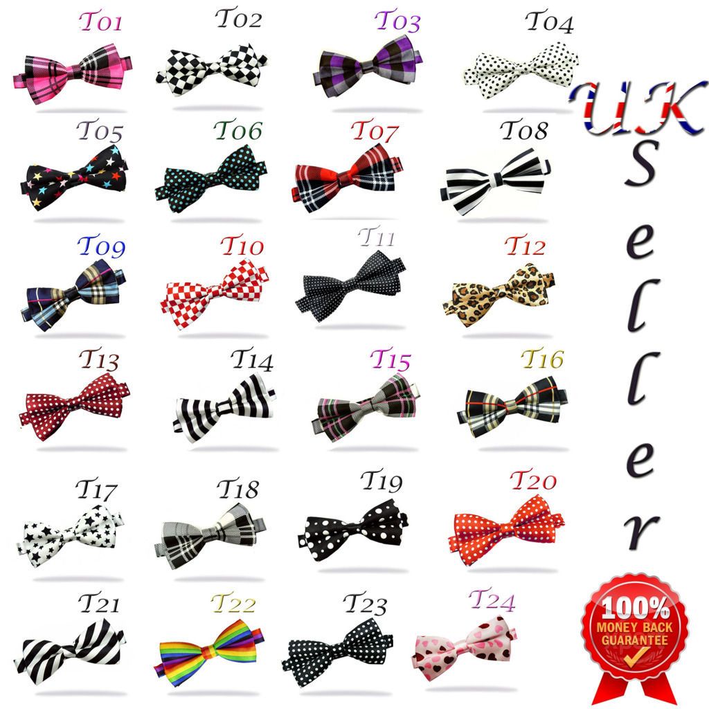 New Satin Novelty Bow Tie Dickie Bow Pre Tied   Striped Checked Polka